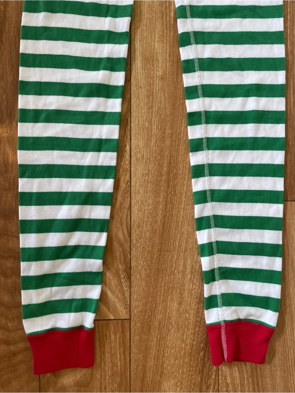 Hanna Andersson Green & White Striped Cotton Pajama Set with Red Trim Size 12